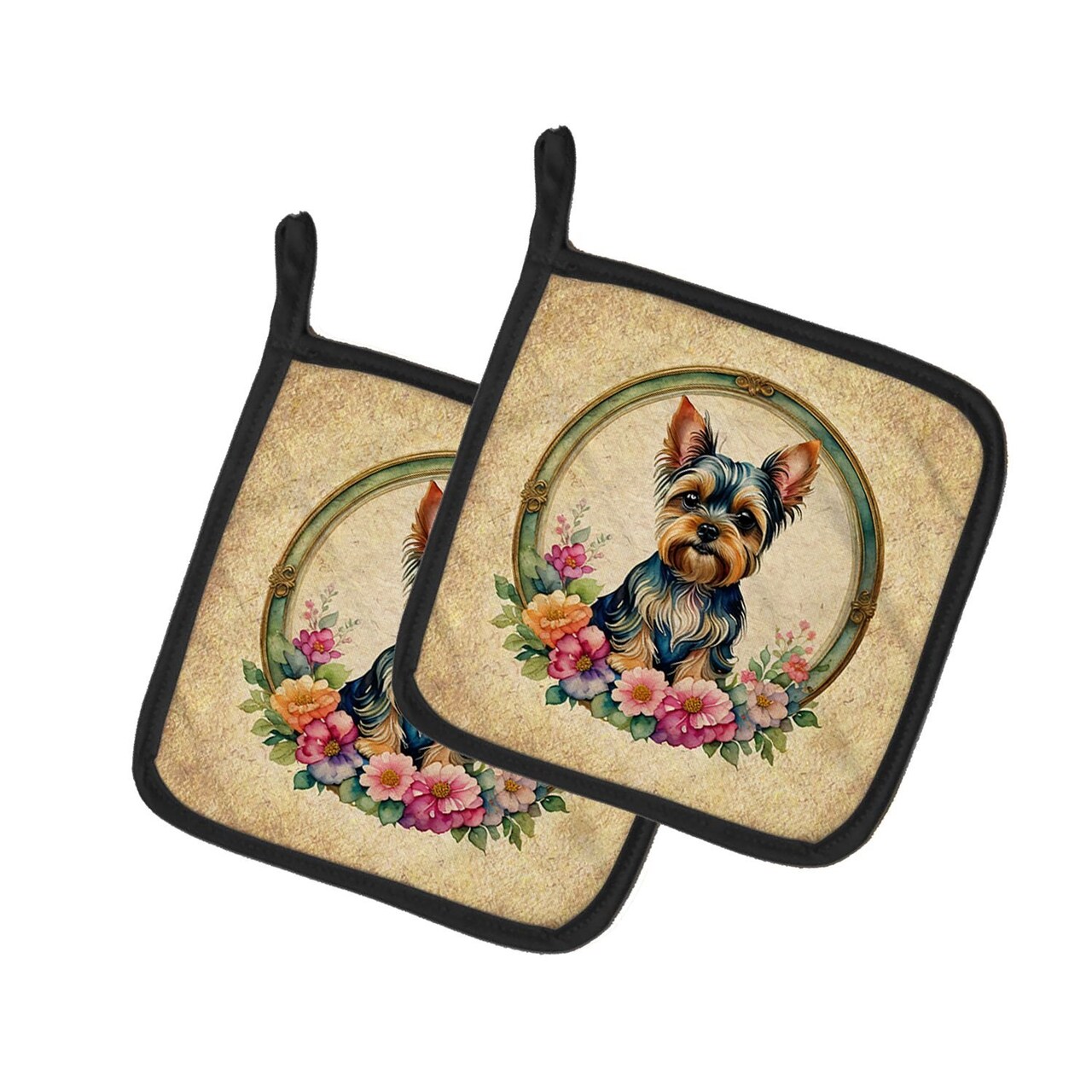 Edge Collections - 7.5" X 7.5" - Multicolor - Decorative Yorkshire Terrier Pot Holders Kitchen - 1 Pair